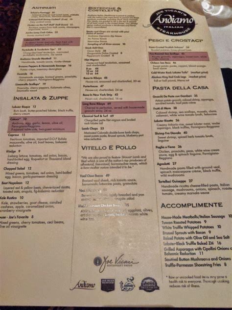 Menu at Andiamo Steakhouse, Las Vegas