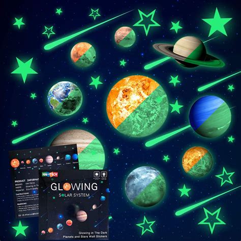 Glow in The Dark Stars and Planets, Bright Solar System Wall Stickers ...