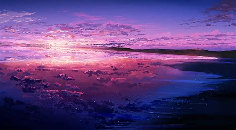 HD wallpaper: Anime, Original, Ocean, Purple, Reflection, Sky, Sunset | Wallpaper Flare