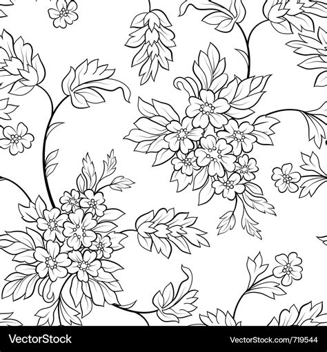 Black outline flower seamless Royalty Free Vector Image