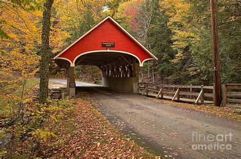 Flume Gorge Covered Bridge Fall Colors Photograph by Adam Jewell