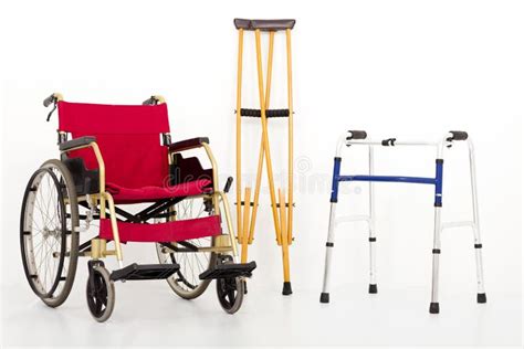 Wheelchair,crutches and Mobility Aids. Isolated on White Stock Image - Image of mobility, crutch ...