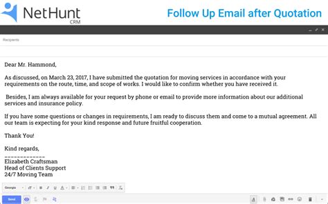 Follow Up Email After Quotation