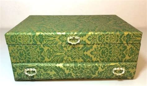 VINTAGE LADY BUXTON GREEN GOLD BROCADE STYLE JEWELRY BOX 3 TIER ...