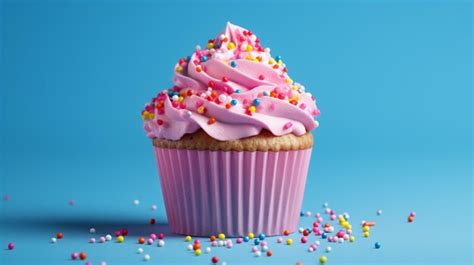 Premium Photo | A pink cupcake with sprinkles and sprinkles is on