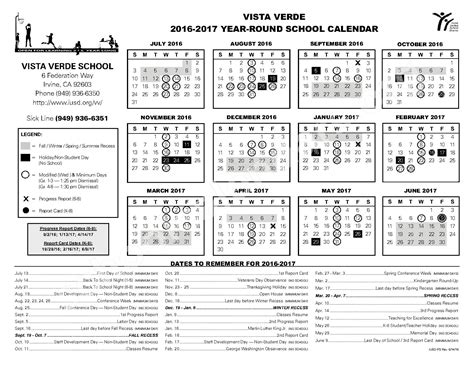 Vista Verde School Calendars – Irvine, CA