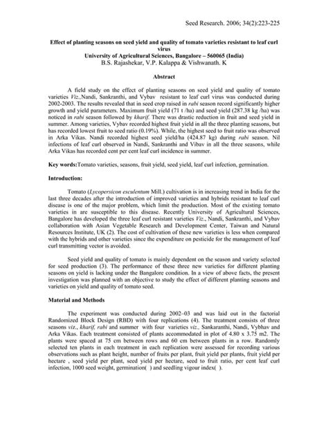 4. effect of planting seasons on seed yield and quality of tomato varieties resistant to leaf ...