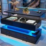 40" Lift Top Coffee Table with Storage&LED Lights,Living Room Coffee Table with 2 Fabric Drawers ...