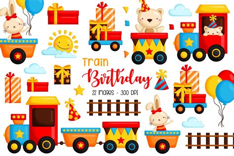 Birthday Train Clipart - Cute Animal | Creative Market