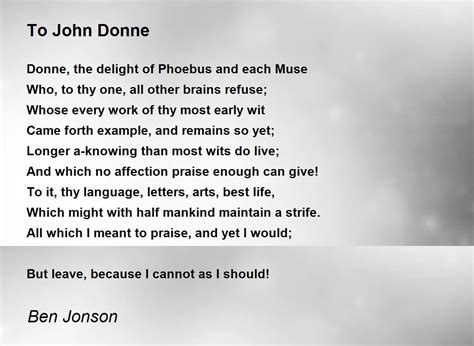 To John Donne Poem by Ben Jonson - Poem Hunter