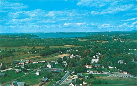 SHELBURNE VERMONT LAKE CHAMPLAIN VALLEY COUNTRY AERIAL POSTCARD c1960s