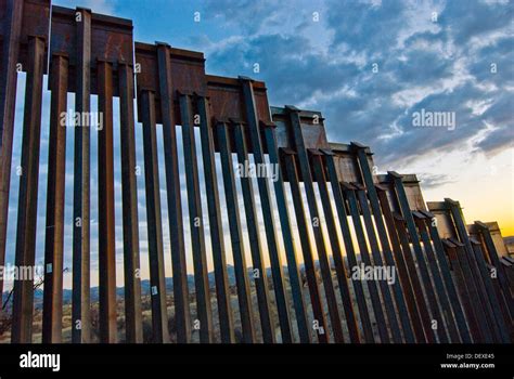 Close up of United States border fence, US/Mexico border, east of Stock ...