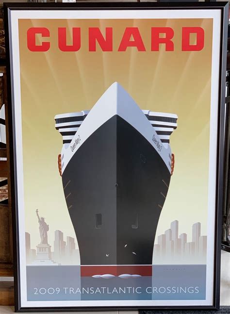Framed poster of RMS, Queen Mary Cunard line flagship and the largest ocean liner evert built ...