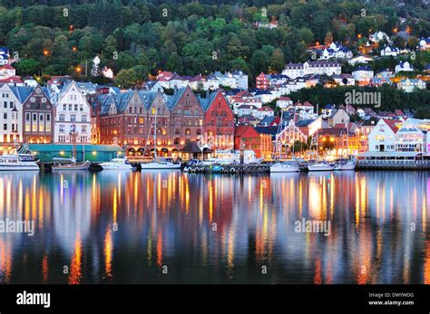 Bergen Norway night panorama Stock Photo - Alamy