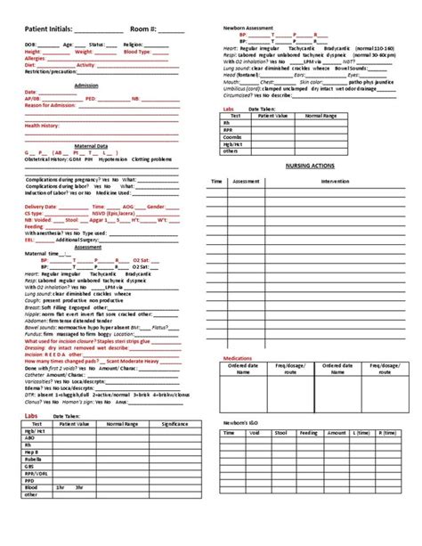 Postpartum Assessment Sheet | Newborn assessment, Nurse brain sheet ...