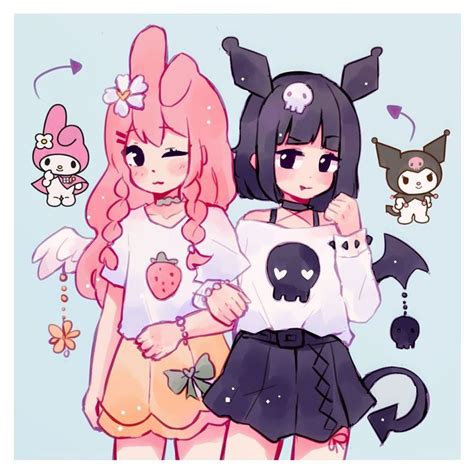 acatcie on Instagram: "kuromi and my melody fan art!! 💞 they’re literally so cute i love @sanrio ...