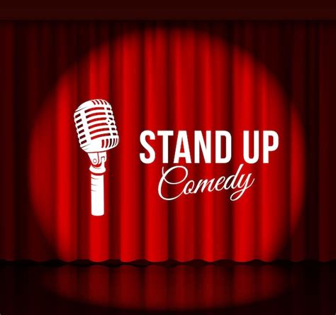 Stand up comedy con micrófono y cortina roja. | Vector Premium