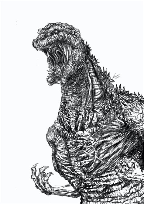 Godzilla Pencil Drawing