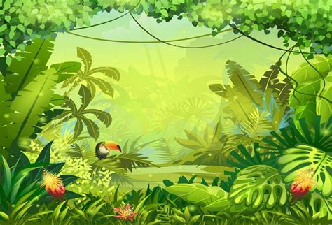 Laeacco Artistic Cartoon Jungle Rainforest Backdrop: Amazon.co.uk ...