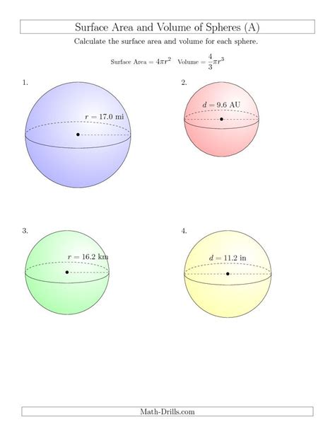 Surface Area Of A Sphere Worksheet