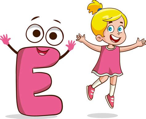 happy cute little kid studies alphabet letter E character 22705909 ...