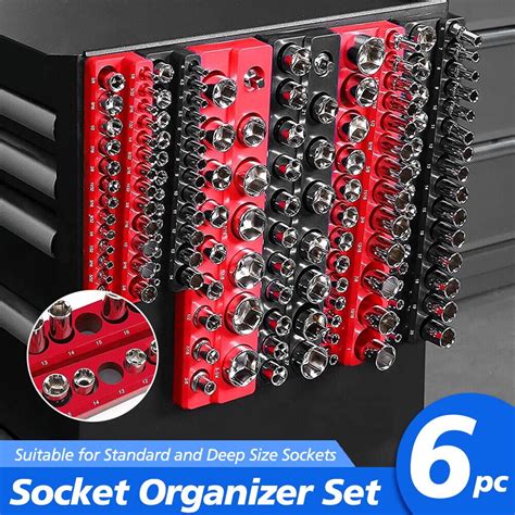 VicTsing Magnetic Socket Organizer Set 6 PC Socket Holder Kit 1/4'' 3/8'' 1/2'', Black Metric ...