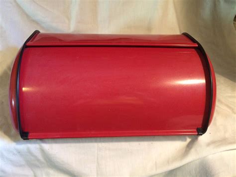 Modern Retro RED METAL BREAD BOX, Roll Top, 17" x 11" x 8" Tall | #1832772710