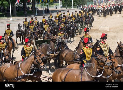 Horse drawn gun carriages during Trooping The Colour 2017 Stock Photo ...