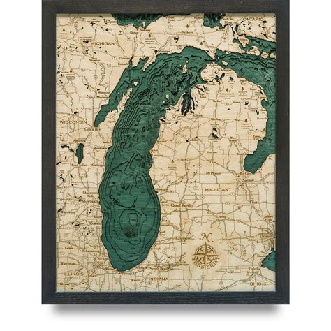 Lake Michigan - Sm Wooden Map Art | Topographic 3D Chart