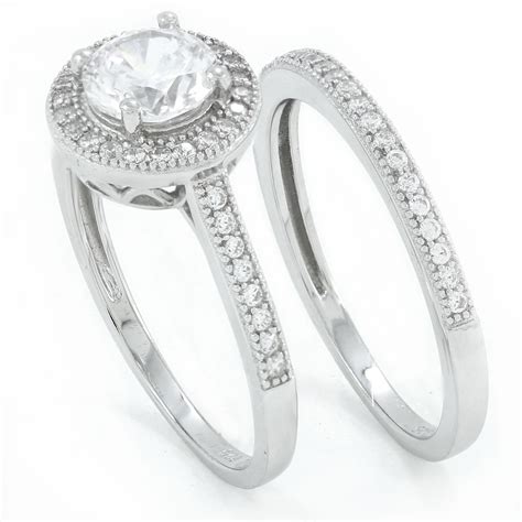 .925 sterling silver round cut simulated diamond engagement wedding ...