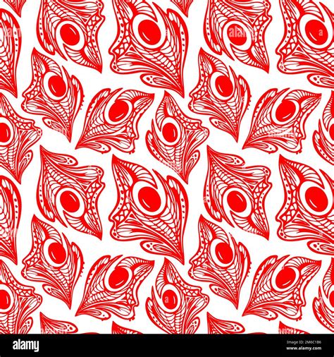 seamless pattern of red abstract decorative elements on a white ...