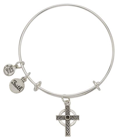 Celtic Cross Faith Charm Bangle Bracelet | SamandNan.com | Expandable ...