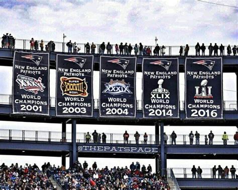 The FIVE Super Bowl banners at Gillette Stadium!! Proud of the Patriots ...