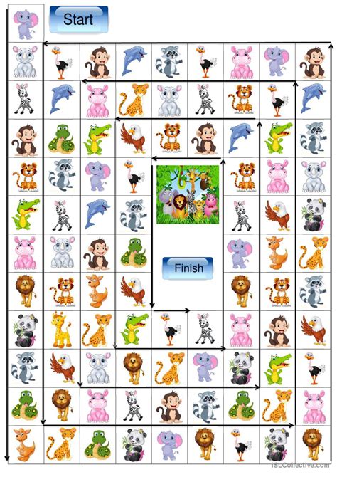 Wild animals board game board game: English ESL worksheets pdf & doc