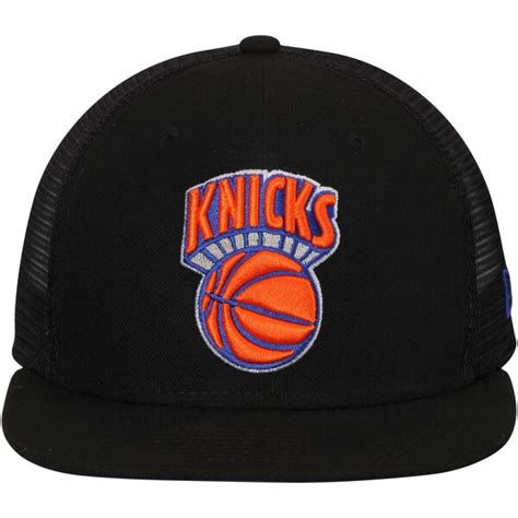 Men's New York Knicks New Era Black Primary Trucker Original Fit 9FIFTY Adjustable Hat - NBA Store