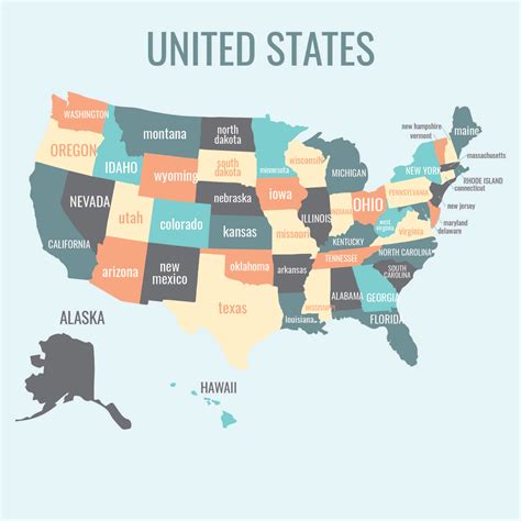 a map of the united states in different colors and sizes, with each state labeled