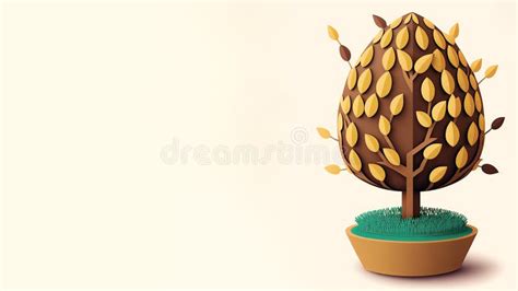 3D Render of Oval or Egg Shape Tree Against Cosmic Latte Background and ...