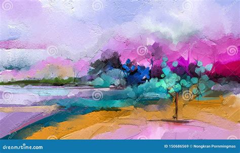 Abstract Colorful Oil Painting on Canvas. Semi Abstract Image of Tree ...