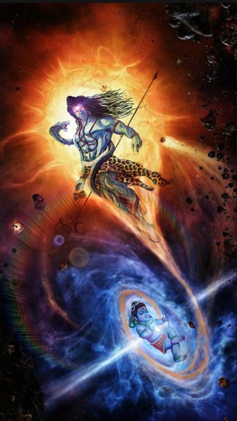 Rudra swaroop emerging from Bal swaroop of Lord Shiva in Brahmand Galaxy in creative art ...