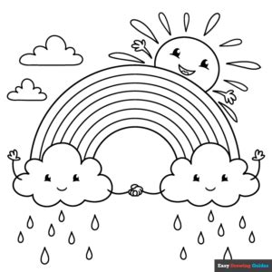 Cute Rainbow and Clouds Coloring Page | Easy Drawing Guides