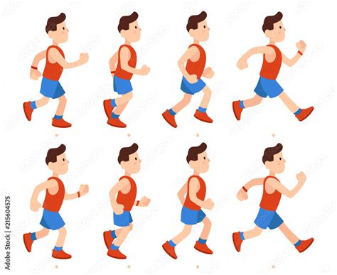 Flat running man. Athletic boy run animation frames sequence. Runner male in tracksuit, legs ...