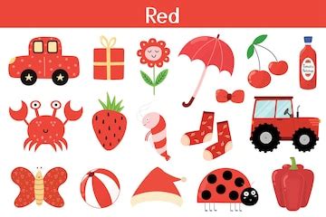 Premium Vector | Red color objects set Learning colors for kids Cute elements collection ...