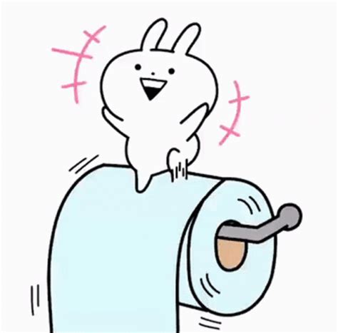 a drawing of a bunny sticking its head out of a roll of toilet paper with the lid down