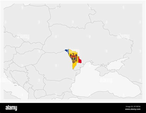 Moldova map highlighted in Moldova flag colors, gray map with ...