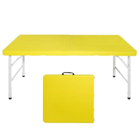 4 ft. Yellow Plastic Portable Folding Table Indoor/Outdoor Utility ...
