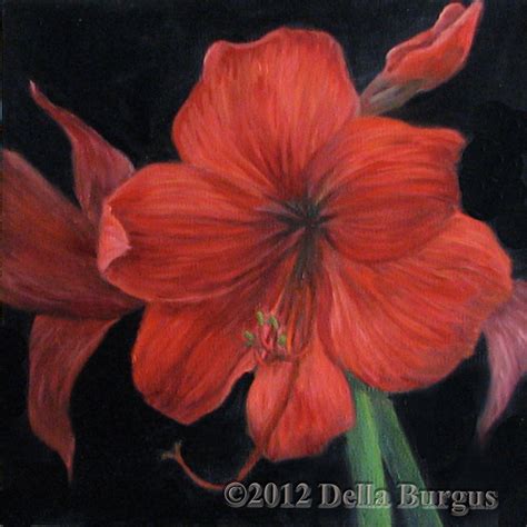 Art Helping Animals: Scarlet Red Amaryllis Oil Painting by Della Burgus