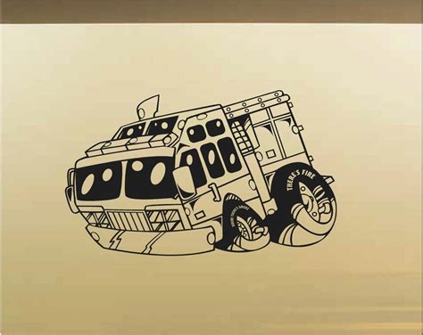 Fire Truck Car Wall Decal - Auto Wall Mural - Vinyl Stickers - Boys Ro