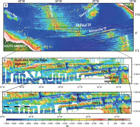 Shaded bathymetric maps of the Equatorial Atlantic. (a) Location of the ...