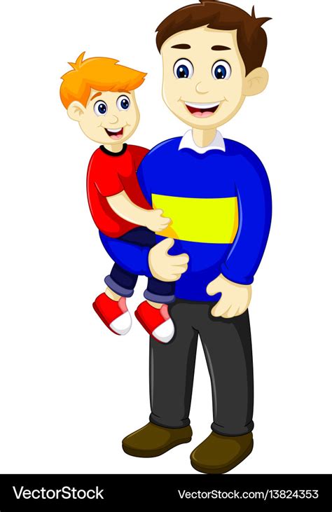 Funny cartoon father holding his son Royalty Free Vector