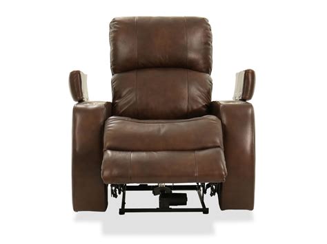 Two-Cup Holder Leather 37'' Power Recliner in Brown | Mathis Brothers Furniture